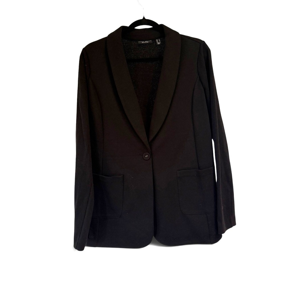Susan Graver Weekend Black Knit Shawl Collar Single Button Blazer Jacket Medium